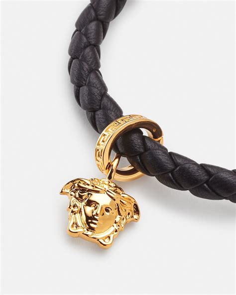 versace leather cord medusa bracelet|Versace braided leather charm bracelet.